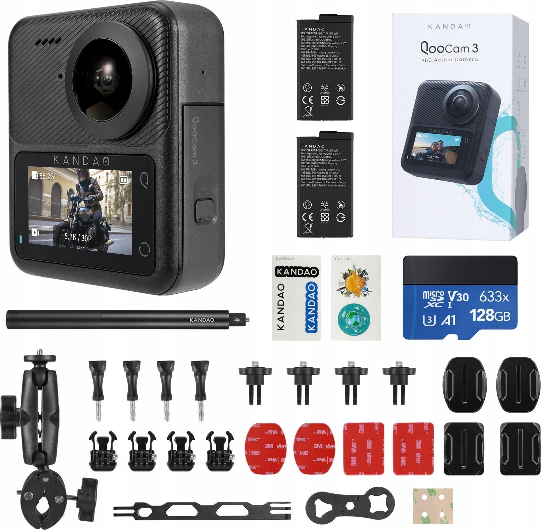 Kandao QooCam 3 360° Action Camera - Motorcycle Combo sporta kamera