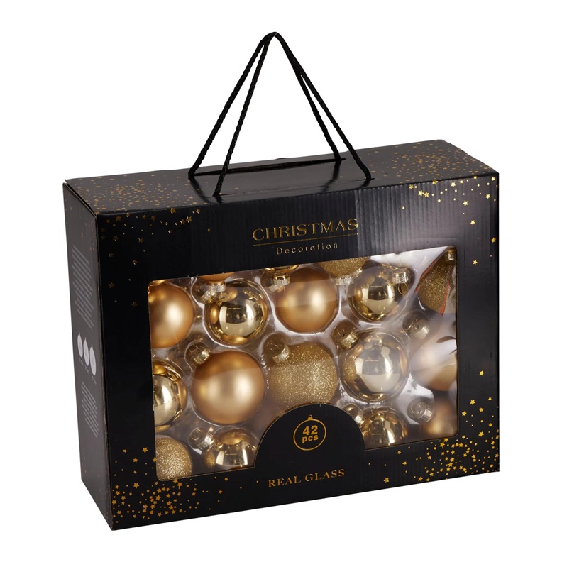 SET OF GLASS ORNAMENTS GOLD 42PCS