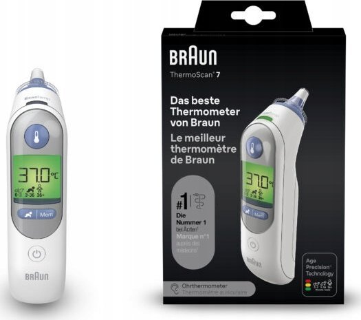 Braun thermometer ThermoScan 7+ (white/blue, infrared ear thermometer) termometrs