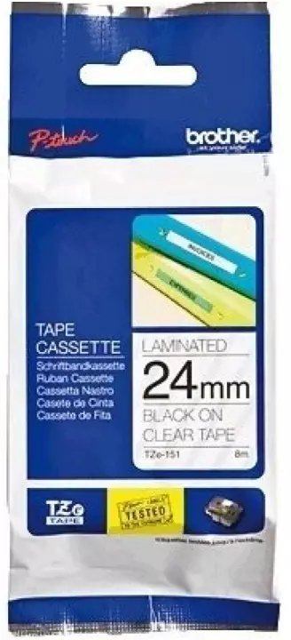 BROTHER TZE-151 Tape 24mm x 8m Black on Clear Replacement