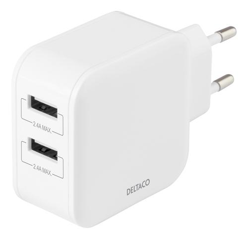 DELTACO USB sieninis įkroviklis  2x USB-A