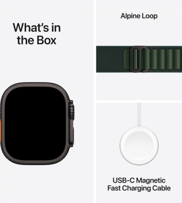 Watch Ultra 2 (2024) 49mm Black Titanium/Dark Green Alpine Loop - M MX4R3EL/A (195949583971) Viedais pulkstenis, smartwatch