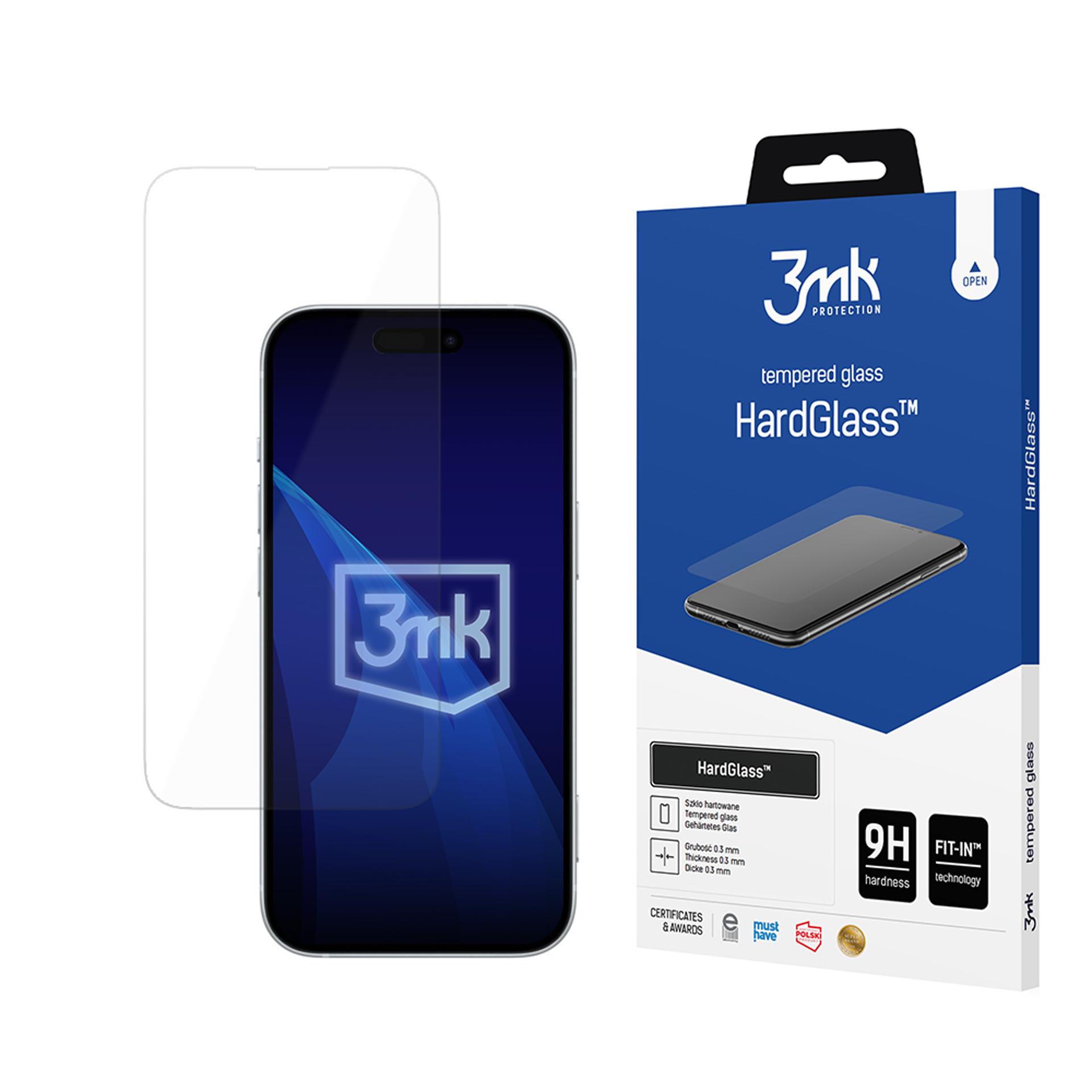 3mk HardGlass Tempered Glass for Apple Iphone 16 Pro / 17 / 17 Pro aizsardzība ekrānam mobilajiem telefoniem