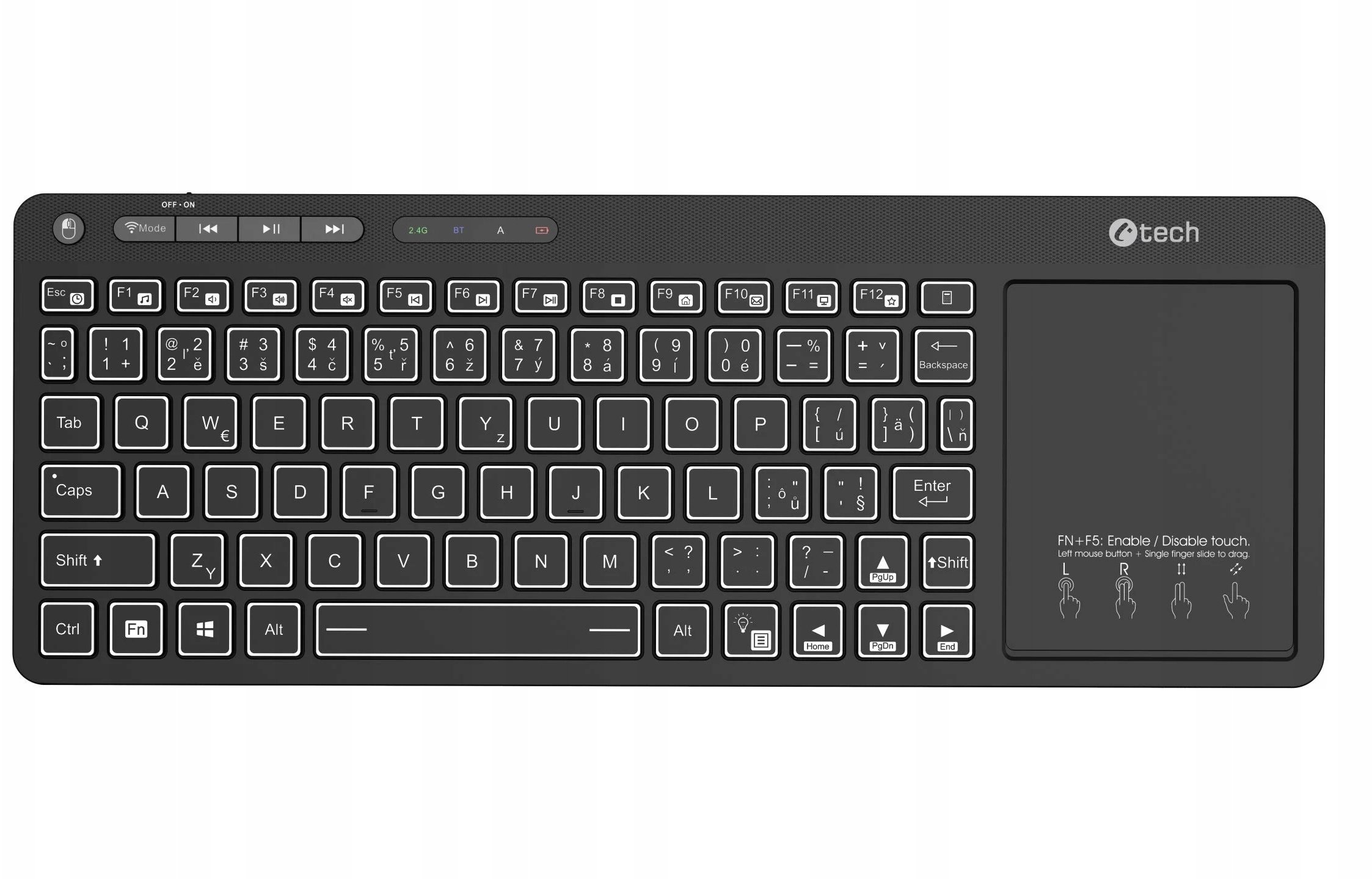 Klawiatura C-Tech WLTK-03 Bezprzewodowa Touchpad Czarny