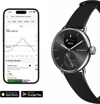 Ismanusis laikrodis Withings Scanwatch 2, 38 mm, Sidabrines spalvos korpusas su juodos spalvos dirzeliu 3700546708275 Viedais pulkstenis, smartwatch
