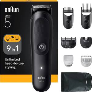 Braun 9-in-1 Grooming Kit | All-in-One Kit Series 5 AIO5540 | Cordless | Number of length steps 14 | Black matu, bārdas Trimmeris
