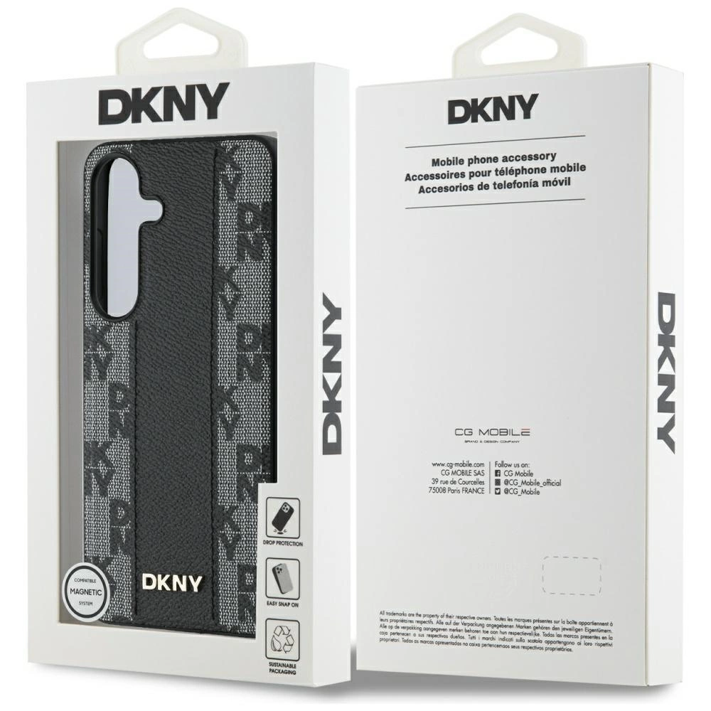 Etui DKNY Leather Checkered Pattern MagSafe do Samsung Galaxy S25 czarny 3666339423544 maciņš, apvalks mobilajam telefonam