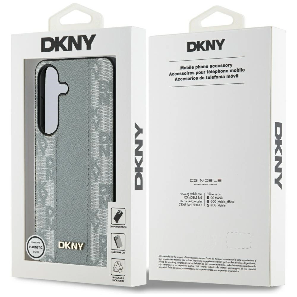 Etui DKNY Leather Checkered Pattern MagSafe do Samsung Galaxy S25 taupe 3666339423575 maciņš, apvalks mobilajam telefonam