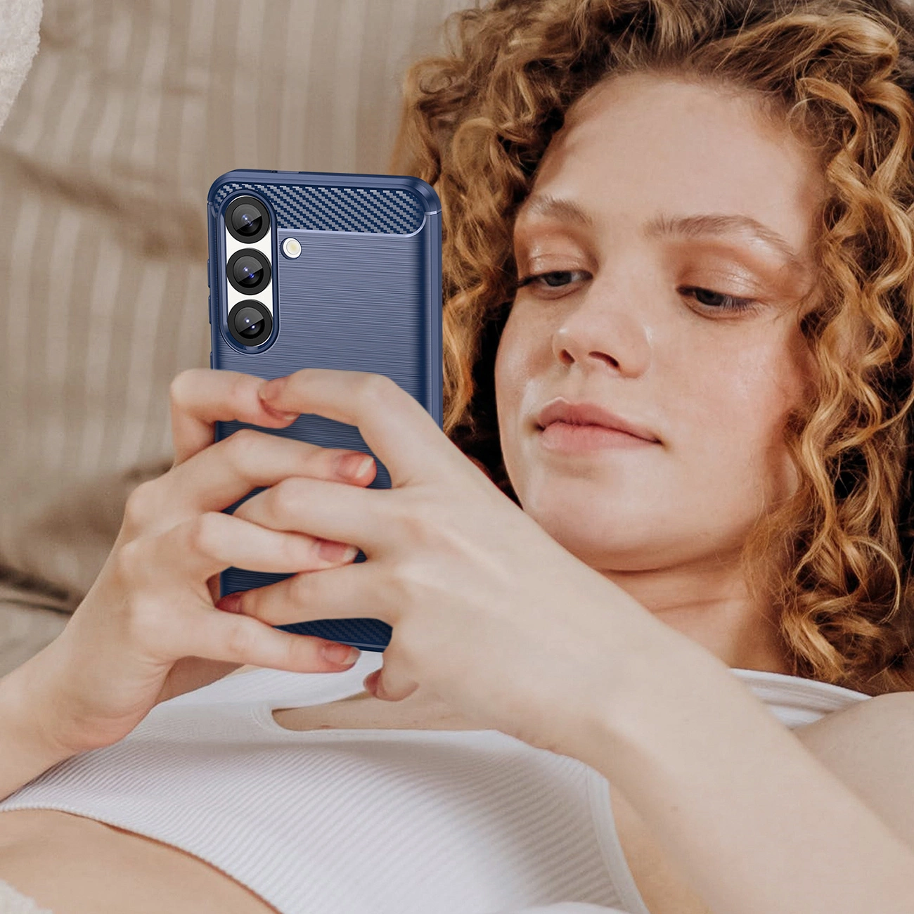Etui silikonowe Carbon Case na Samsung Galaxy S25 Edge - niebieskie 5907769377235 maciņš, apvalks mobilajam telefonam
