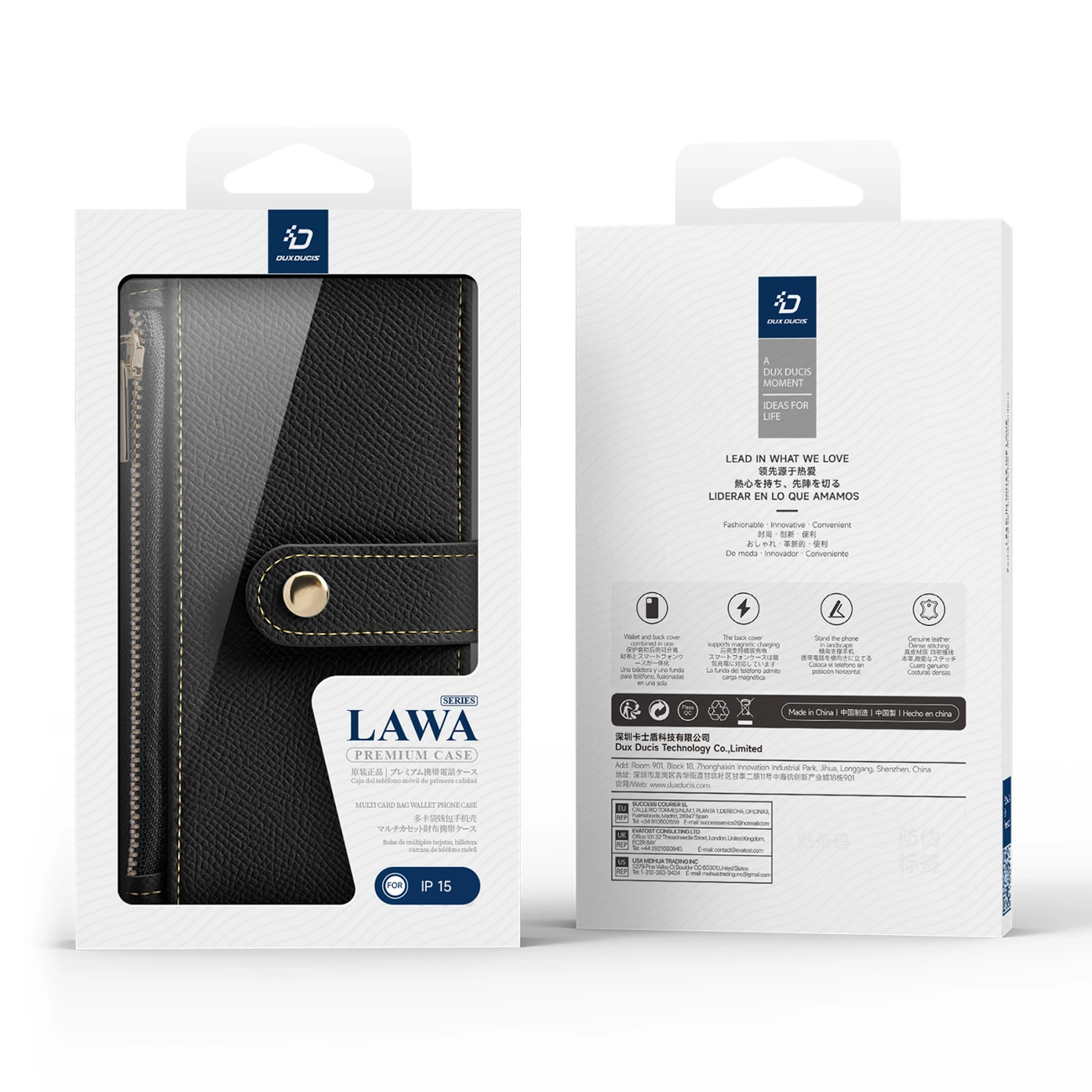 Etui skorzane Dux Ducis Lawa na iPhone 15 - czarne 6971824163094 maciņš, apvalks mobilajam telefonam