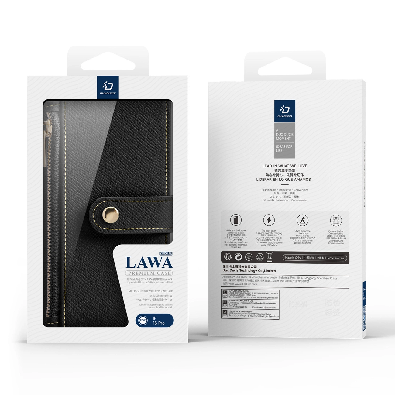 Etui skorzane Dux Ducis Lawa na iPhone 15 Pro - czarne 6971824163155 maciņš, apvalks mobilajam telefonam