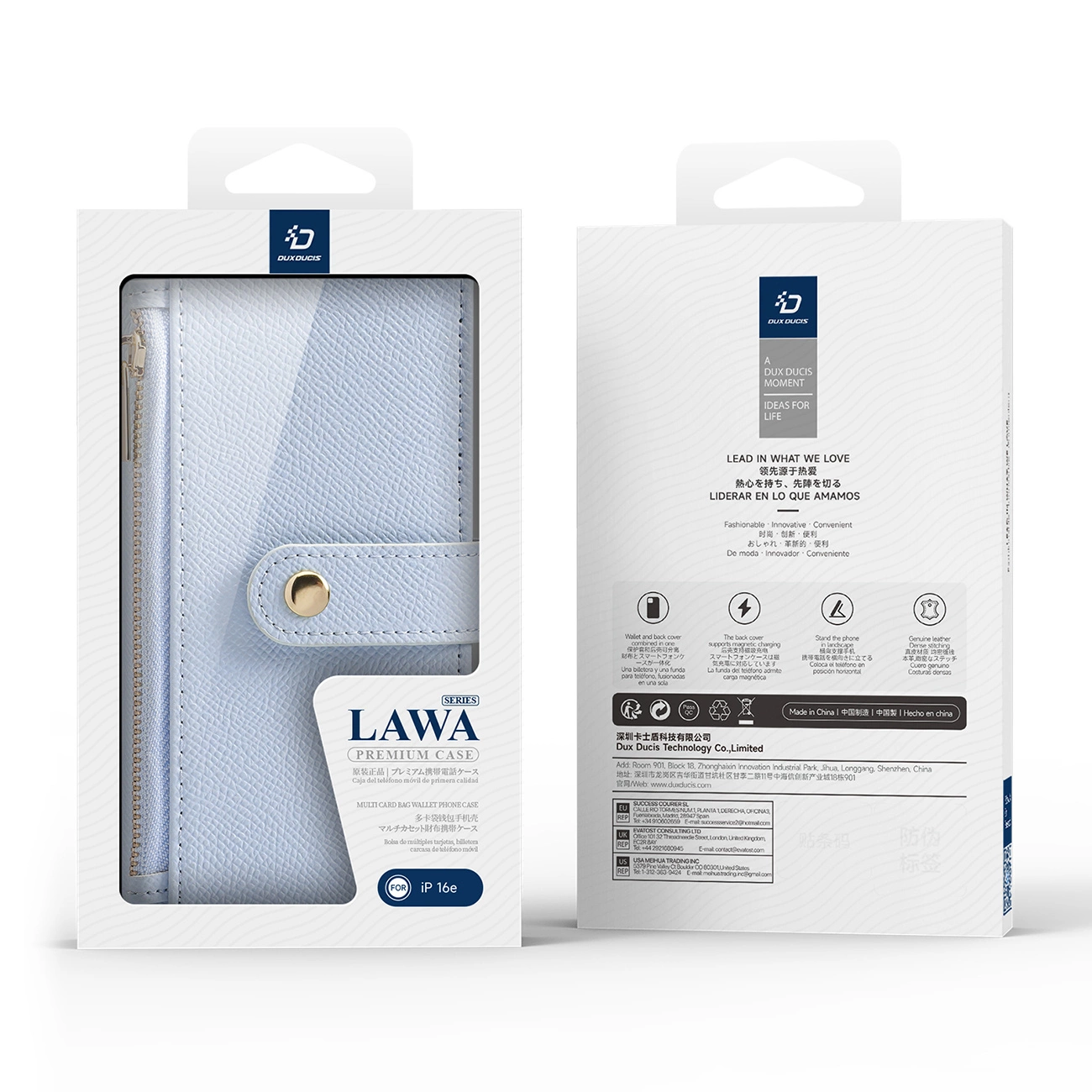 Etui skorzane Dux Ducis Lawa na iPhone 16e z odlaczanym portfelem magnetycznym - blekitne 6971824158700 maciņš, apvalks mobilajam telefonam