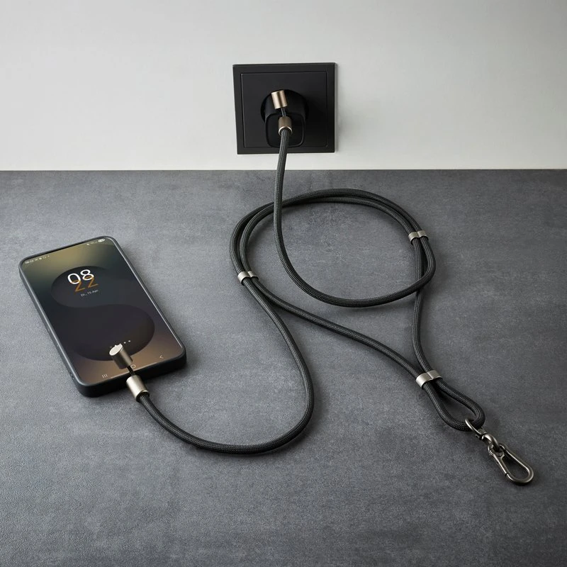 Intenso USB-C Charging Lanyard - Phone Necklace Cable, 60W Fast Charging, Adjustable Length, 1.65 m Nylon, black USB kabelis