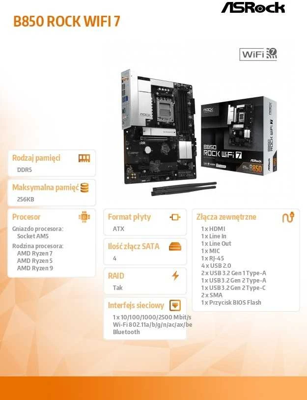 Pagrindinė plokštė Asrock B850 Rock WiFi