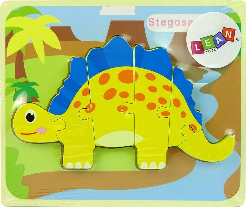 LeanToys Drewniane Puzzle Dinozaur Stegosaurus Zolty