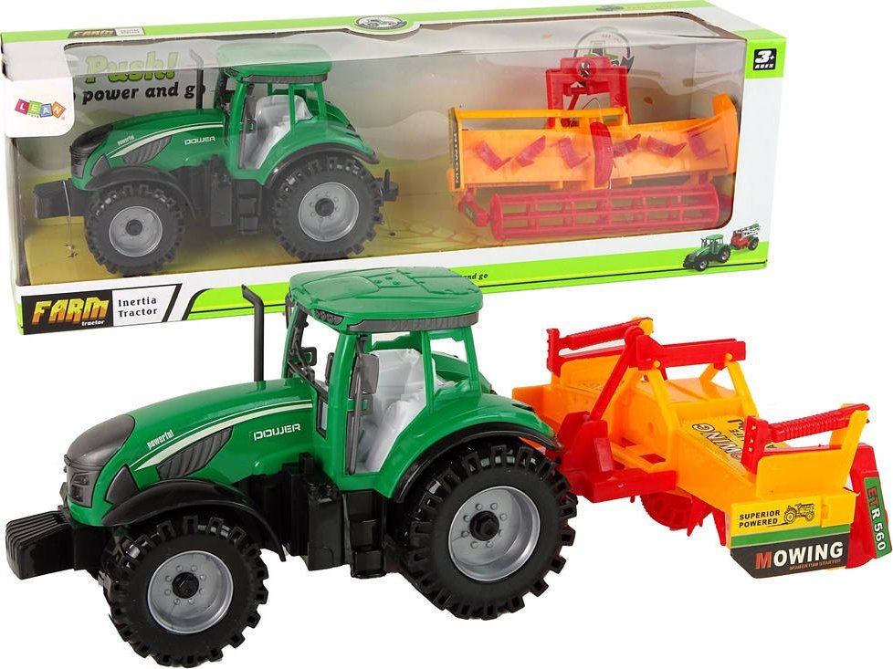 LeanToys Zielony Traktor z Pomaranczowym Kultywatorem