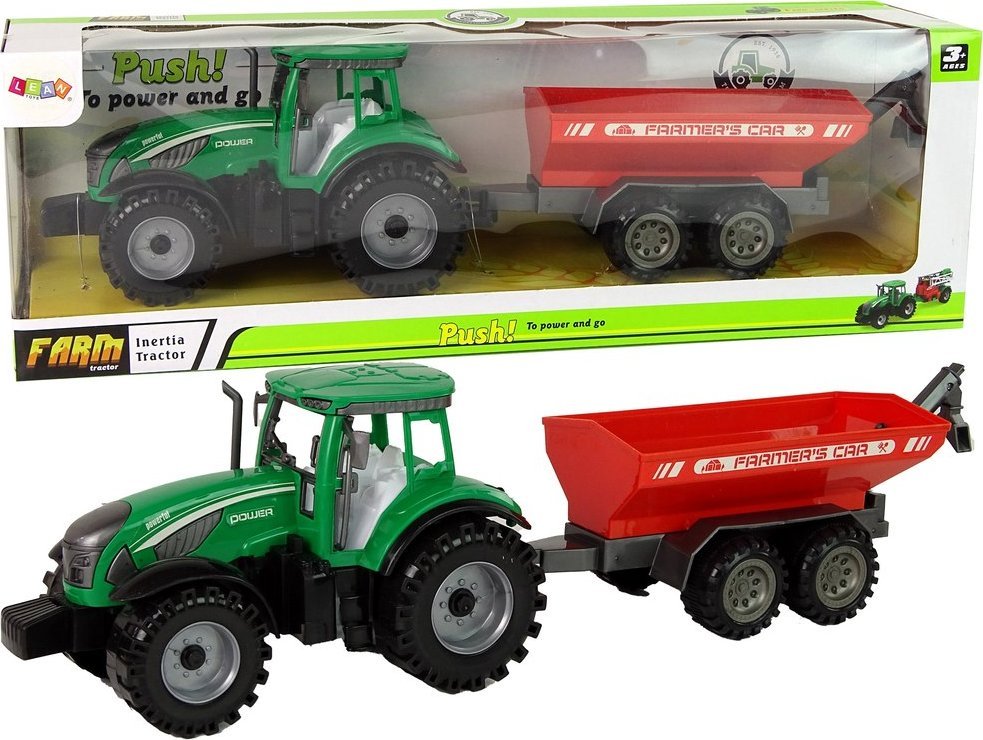 LeanToys Zielony Traktor z Czerwona Przyczepka