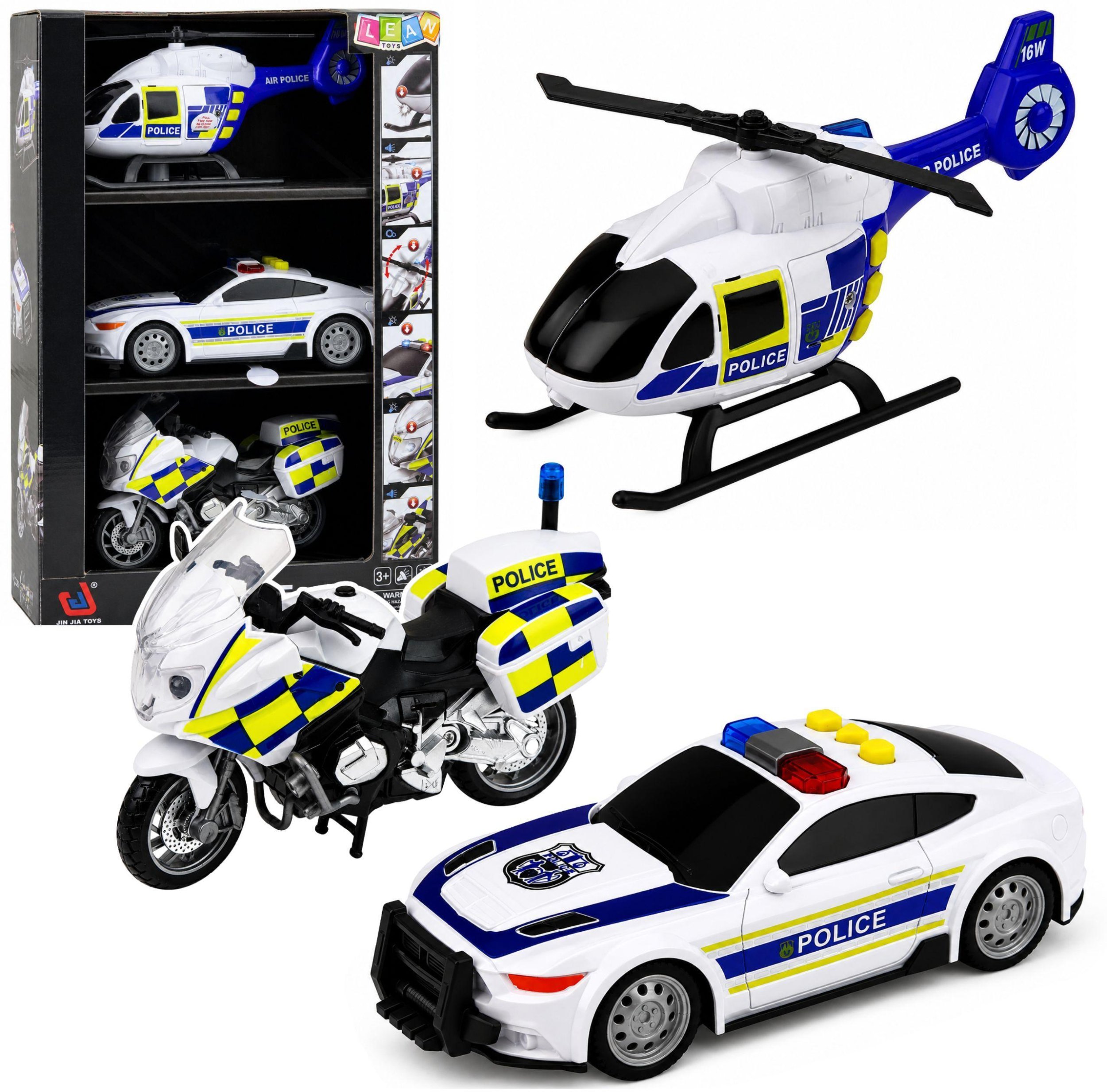 LeanToys Zestaw Policyjny Helikopter Motocykl Radiowoz