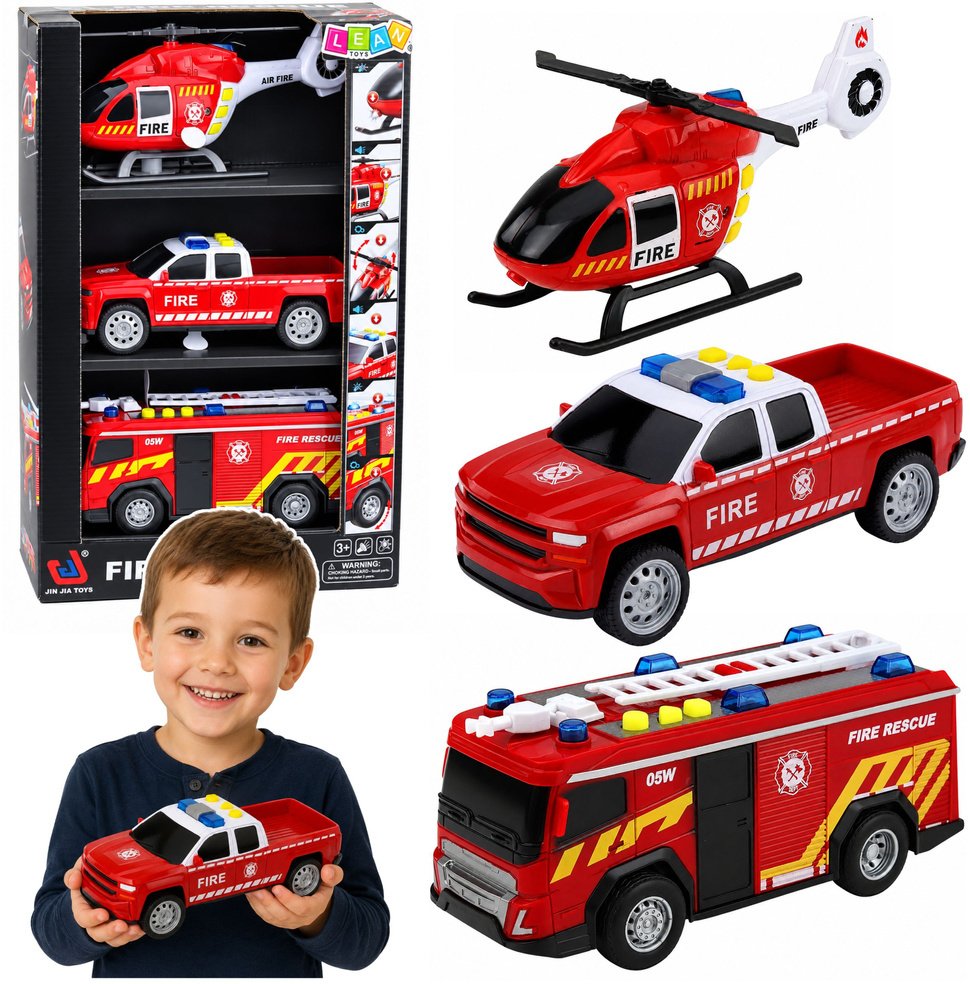 LeanToys Zestaw pojazdow straz pozarna woz
