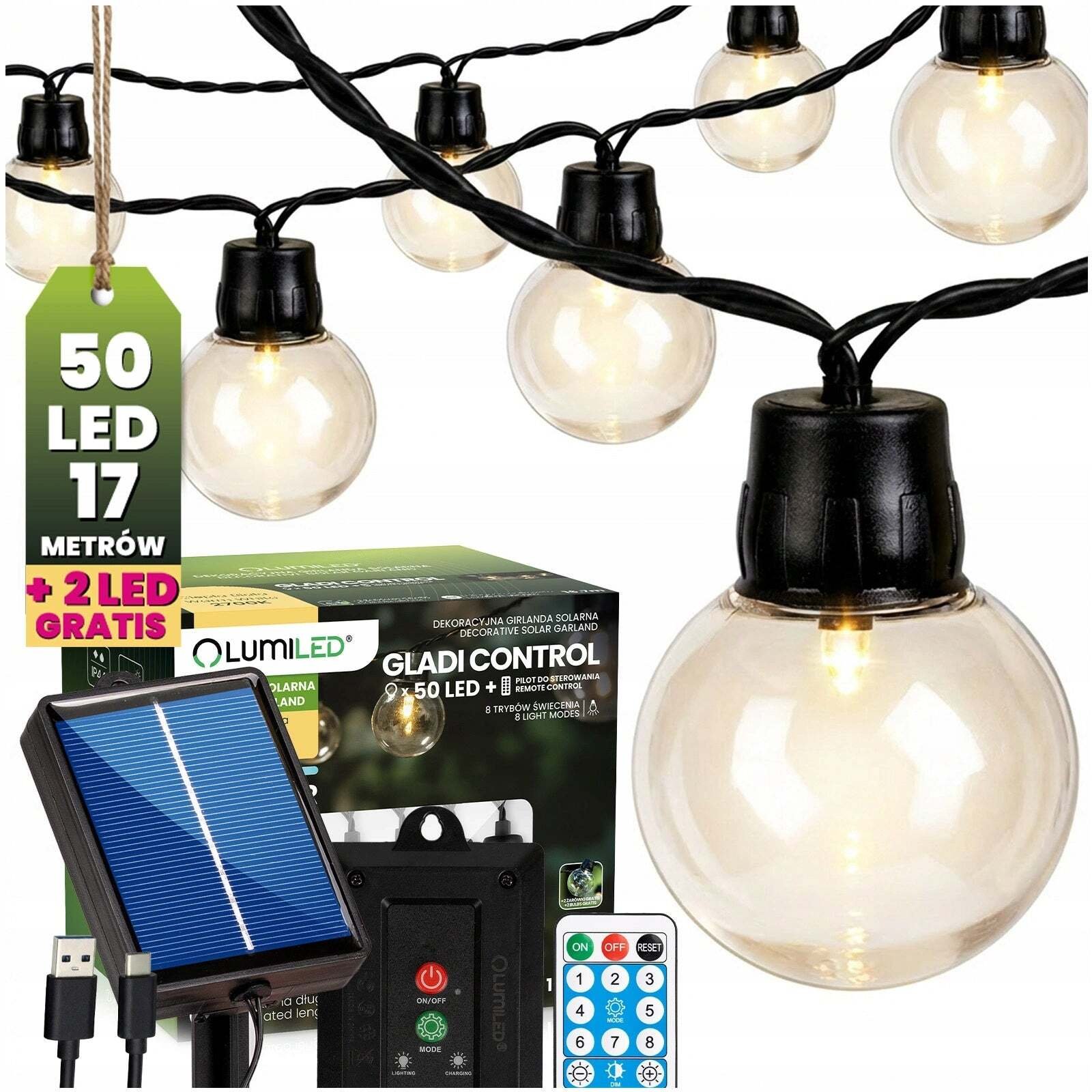 Lumiled Girlanda solarna Gladi Control 50LED
