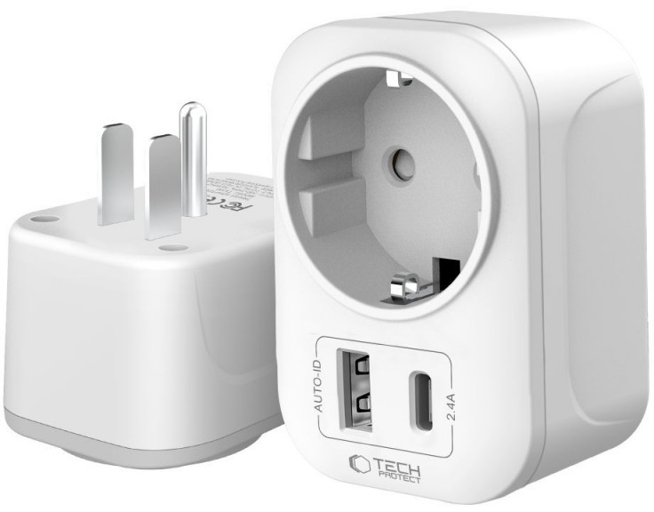 Tech-Protect travel adapter TA100 US-EU  white