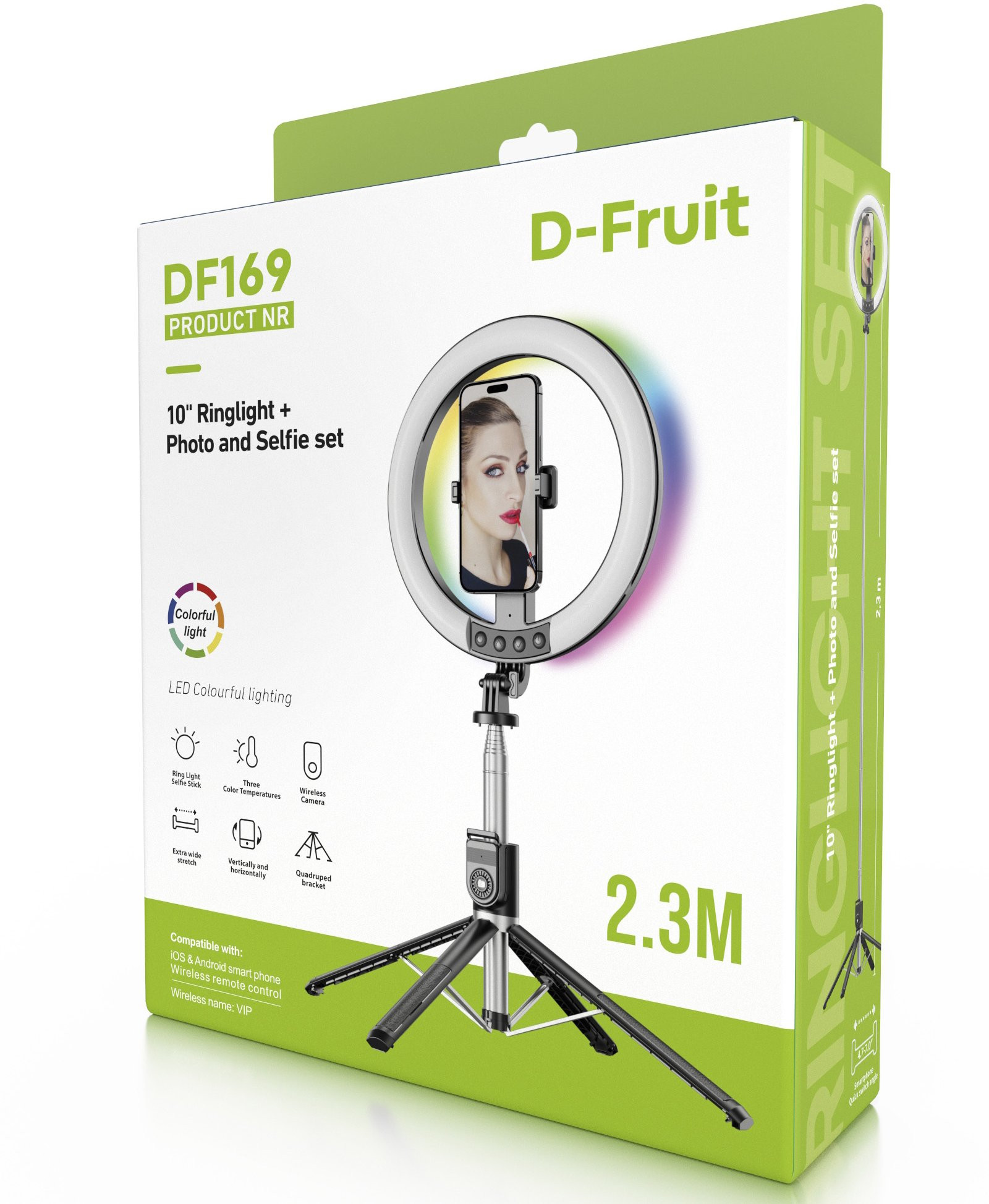 D-Fruit ringlight 10" + tripod-selfie stick