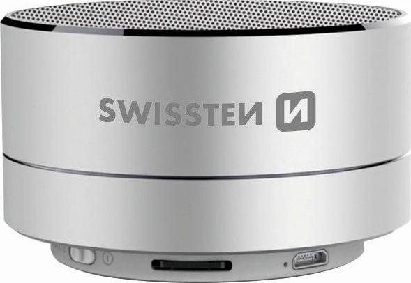 Swissten Bluetooth 4.0 Bezvadu Skaļrunis ar Micro SD / Telefona Zvana Funkcija / Metāla Korpus / 3W / Sudraba pārnēsājamais skaļrunis