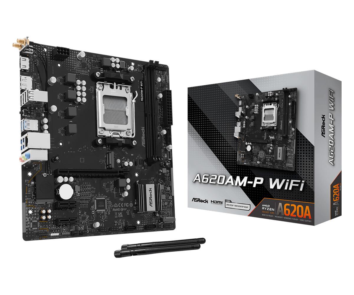 MainboardASROCKAMD A620ASocket AM5micro ATXRAM DDR5-SDRAM2xSlotsWi-Fi YesBluetooth