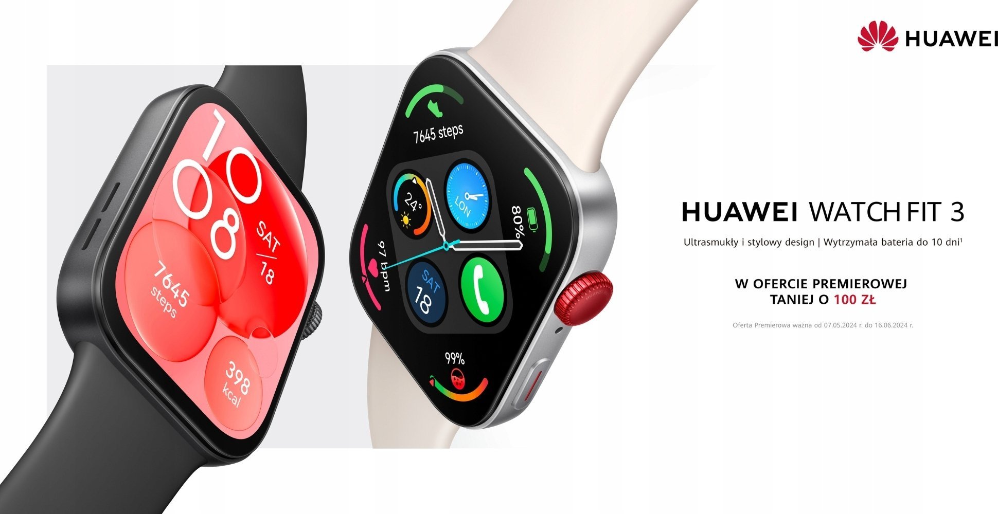 Huawei WATCH Fit 3 (White), Solo-B09S Viedais pulkstenis, smartwatch