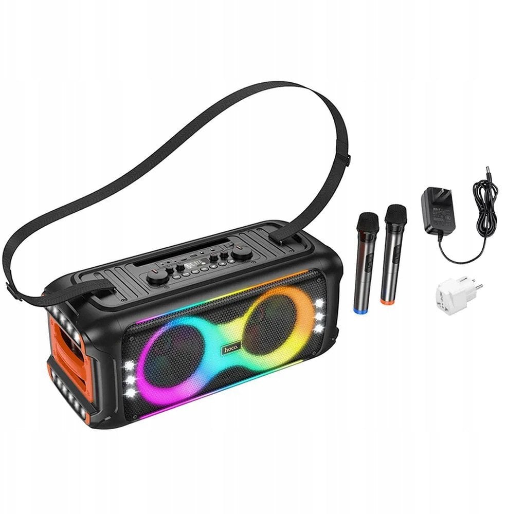 HOCO Karaoke Set Wireless Speaker + 2 x Wireless Microphone LED 60W HA9 Black pārnēsājamais skaļrunis