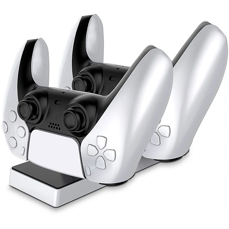 CP PS5 Divu ligzdu Lādētājs Dokstacija priekš Play Station 5 Pultīm ar USB-C & LED gaismu Melna spēļu konsoles gampad