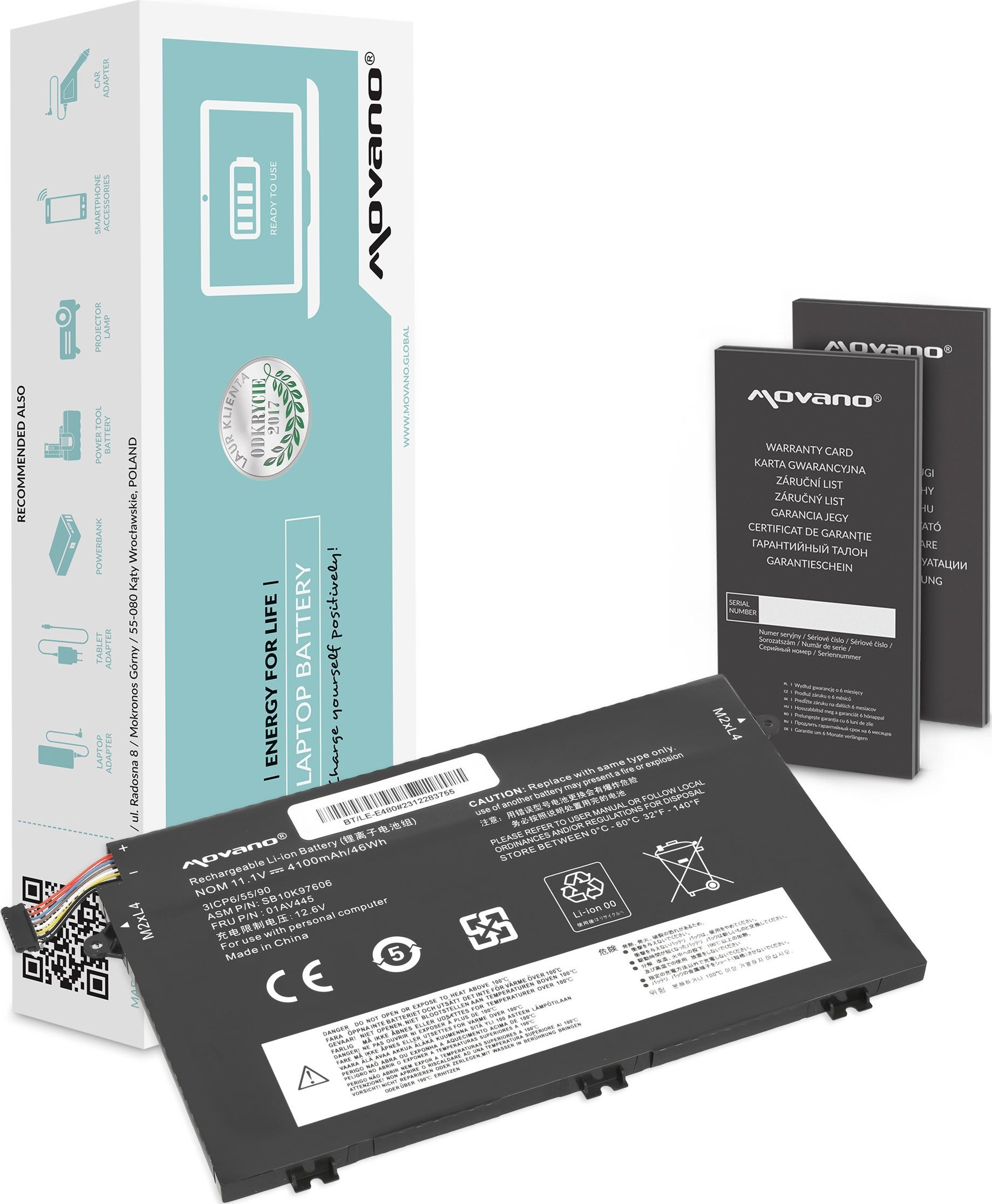 Bateria Movano Bateria 01AV445 do Lenovo