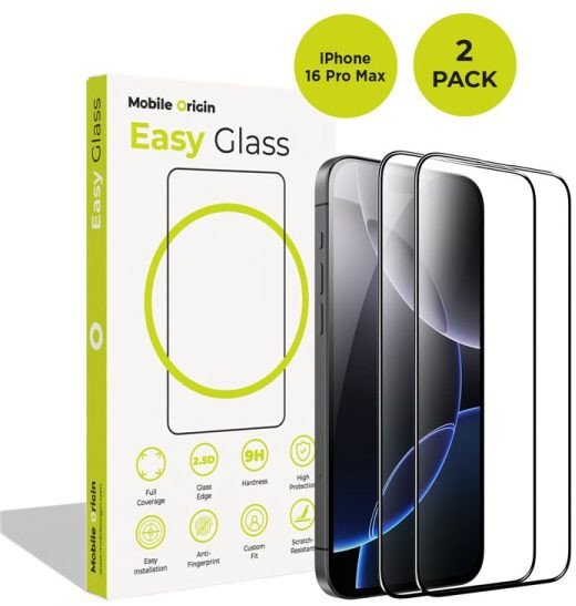 Mobile Origin EasyGlass iPhone 16 Pro Max, 2 pack FRL-EG-i16ProMax-2pk (8594215994879) aizsardzība ekrānam mobilajiem telefoniem Mobile Origin EasyGlass iPhone 16 Pro Max, 2 pack FRL-EG-i16ProMax-2pk (8594215994879) aizsardzība ekrānam mobilajiem telefoniem
