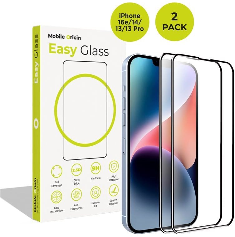 Mobile Origin EasyGlass iPhone 16e/14/13/13 Pro, 2 pack FRL-EG-i14-2pk (8594215994800) aizsardzība ekrānam mobilajiem telefoniem Mobile Origin EasyGlass iPhone 16e/14/13/13 Pro, 2 pack FRL-EG-i14-2pk (8594215994800) aizsardzība ekrānam mobilajiem telefoniem