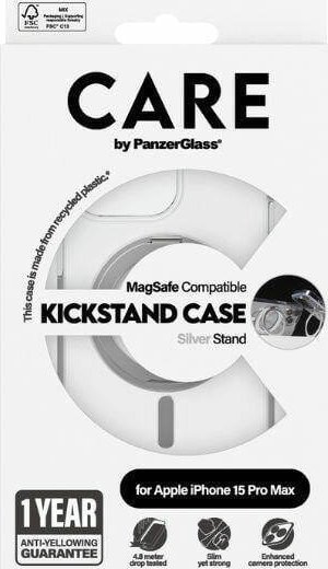 PanzerGlass CARE by PanzerGlass Kickstand Case iPhone 15 Plus 6,7'' MagSafe srebrny/silver 1416 1416 (5715685005510) maciņš, apvalks mobilajam telefonam PanzerGlass CARE by PanzerGlass Kickstand Case iPhone 15 Plus 6,7'' MagSafe srebrny/silver 1416 1416 (5715685005510) maciņš, apvalks mobilajam telefonam