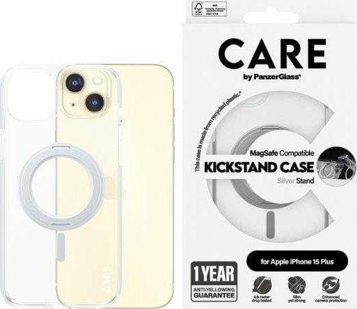 PanzerGlass CARE by PanzerGlass Kickstand Case iPhone 15 Plus 6,7'' MagSafe srebrny/silver 1416 1416 (5715685005510) maciņš, apvalks mobilajam telefonam PanzerGlass CARE by PanzerGlass Kickstand Case iPhone 15 Plus 6,7'' MagSafe srebrny/silver 1416 1416 (5715685005510) maciņš, apvalks mobilajam telefonam