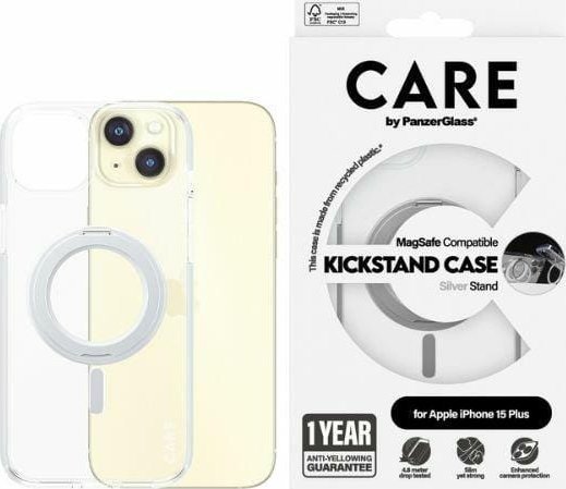 PanzerGlass CARE by PanzerGlass Kickstand Case iPhone 15 Plus 6,7'' MagSafe srebrny/silver 1416 1416 (5715685005510) maciņš, apvalks mobilajam telefonam PanzerGlass CARE by PanzerGlass Kickstand Case iPhone 15 Plus 6,7'' MagSafe srebrny/silver 1416 1416 (5715685005510) maciņš, apvalks mobilajam telefonam