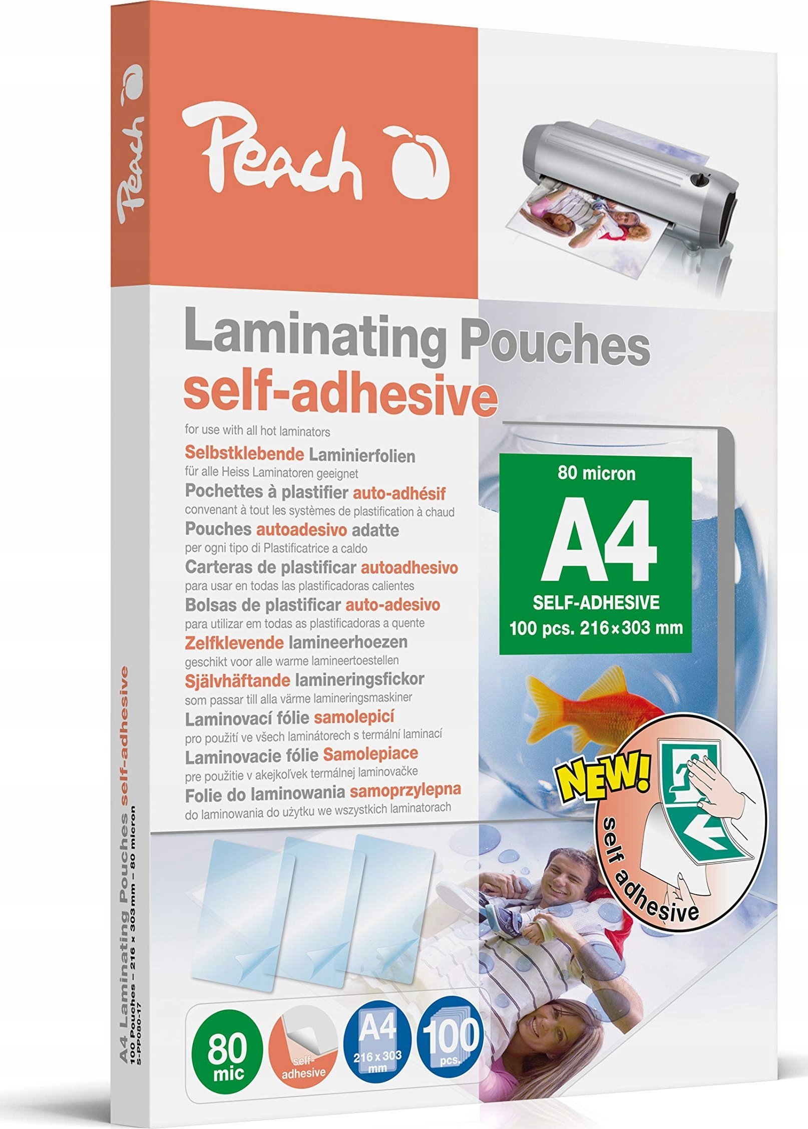 Peach Laminierfolien A4 80mic selbstklebend 100PK
