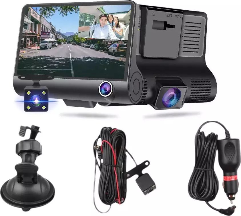 RoGer 3in1 Auto Videoreģistrators ar integrētu priekšējo / Aizmugurējo / Salona kameru / Full HD / 170 grādu skatu videoreģistrātors