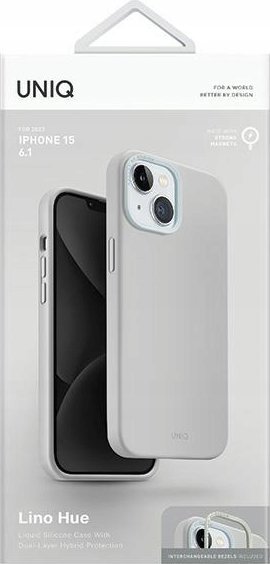 UNIQ etui Lino Hue iPhone 15 6.1" Magclick Charging jasnoszary/chalk grey Mobilais Telefons