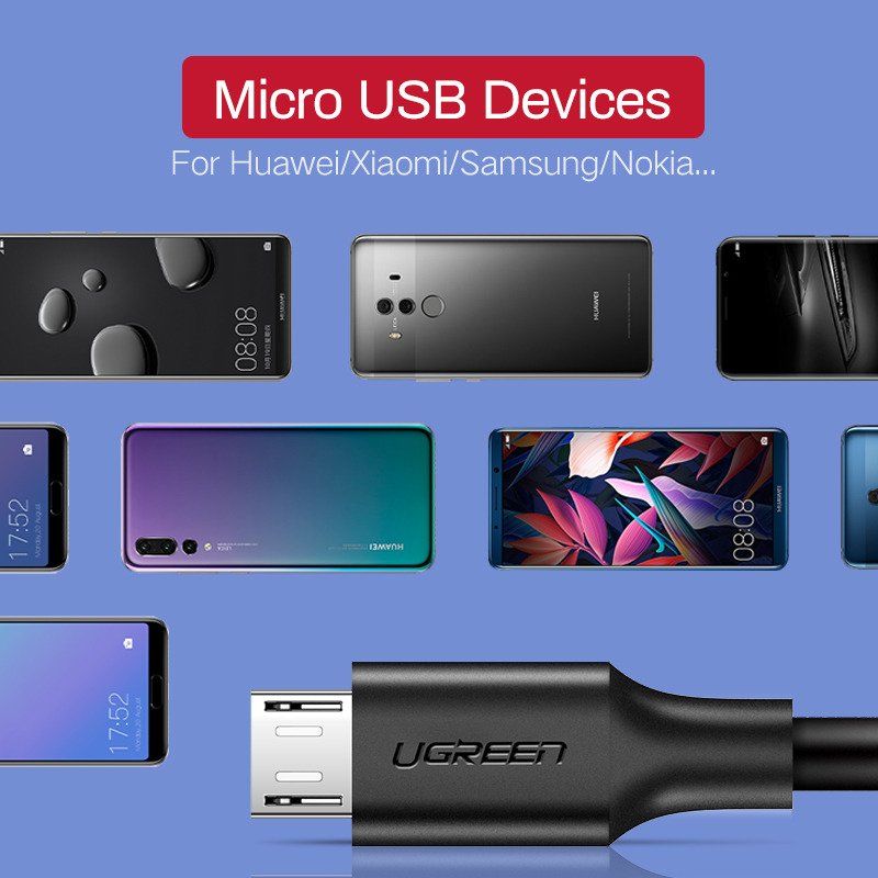 UGREEN micro USB Cable QC 3.0 2.4A 0.25m (Black) USB kabelis