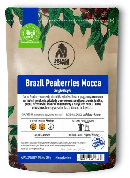 Kawa ziarnista Ingagi Brazil Peaberries Mocca