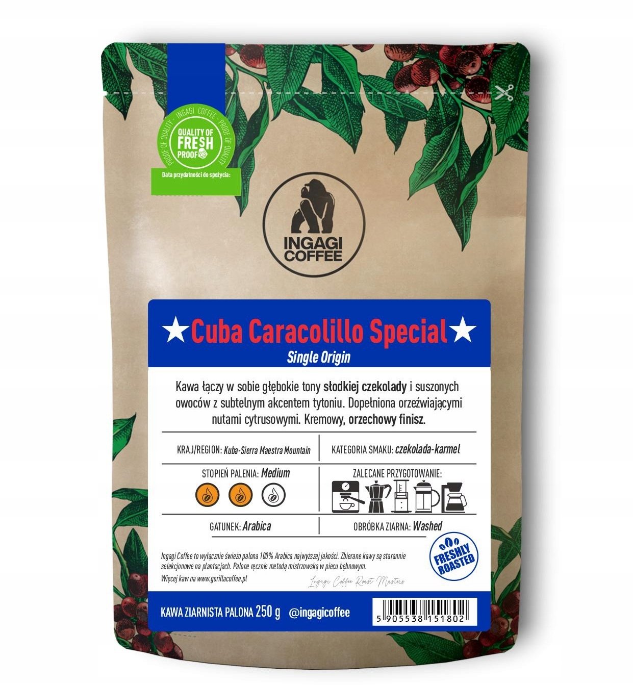Kawa ziarnista Ingagi Coffee Cuba Caracolillo