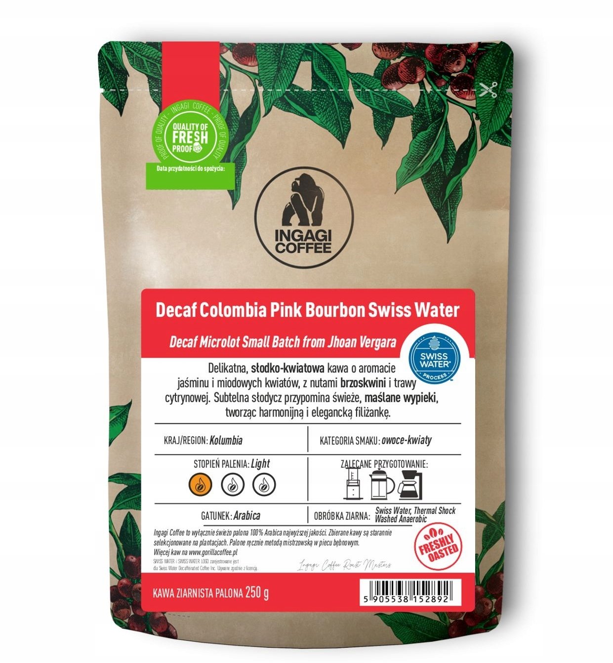 Kawa ziarnista Ingagi Coffee Decaf Colombia