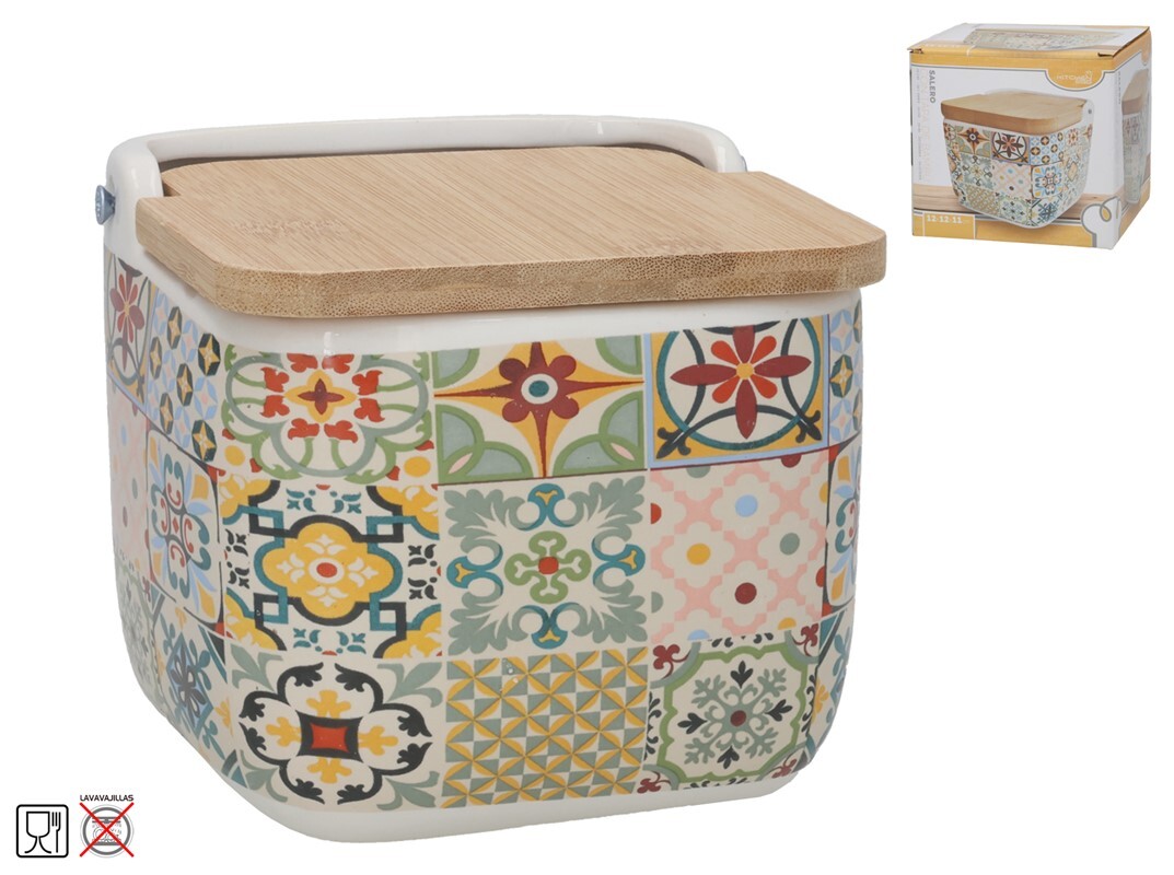 Sāls trauks ar bambusa vāku, 12 x 12,5 x 11 cm, KITCHEN&GO (8445393397115)