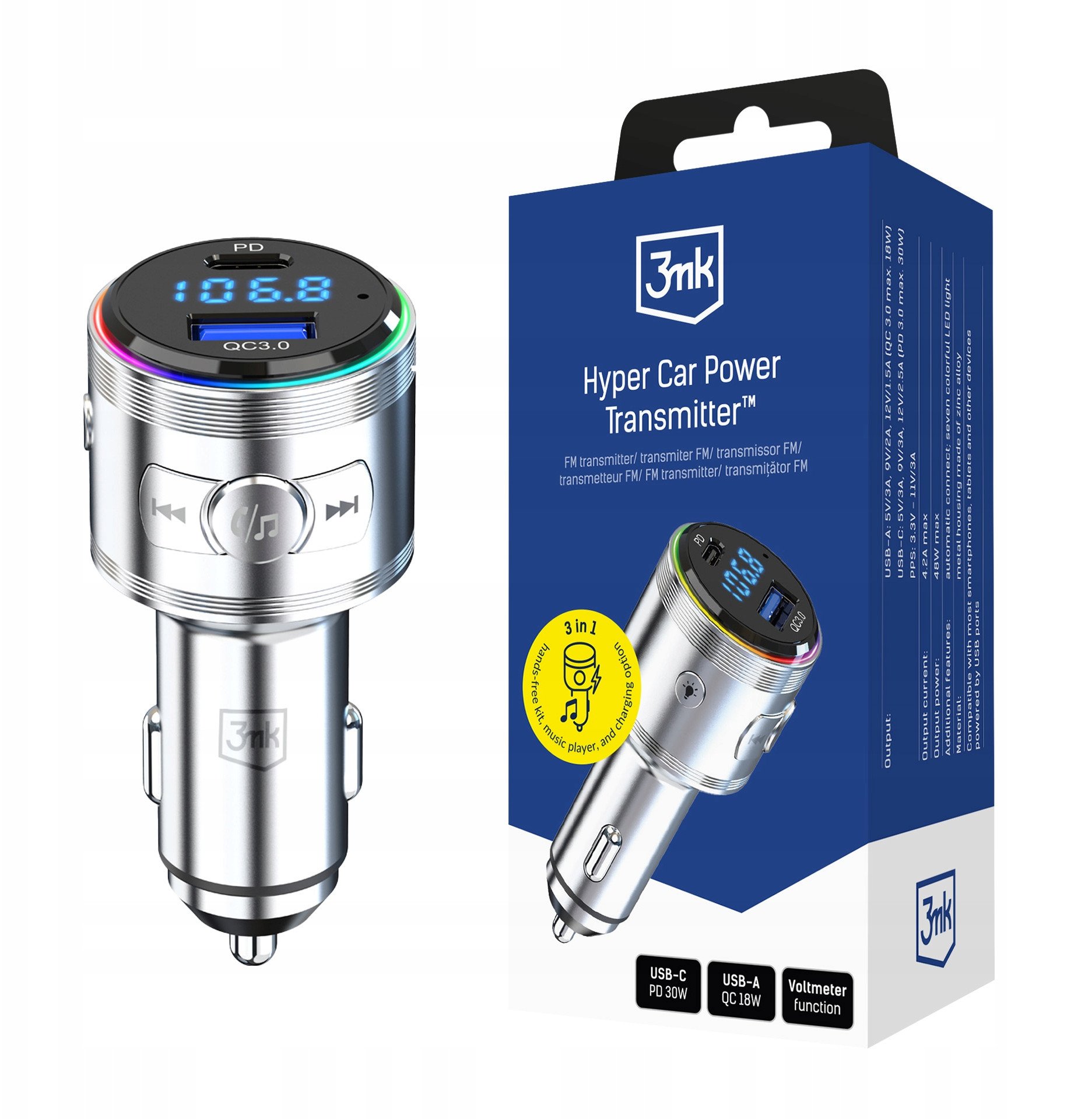 3mk Hyper Car Power Transmitter 48W FM transmiteris