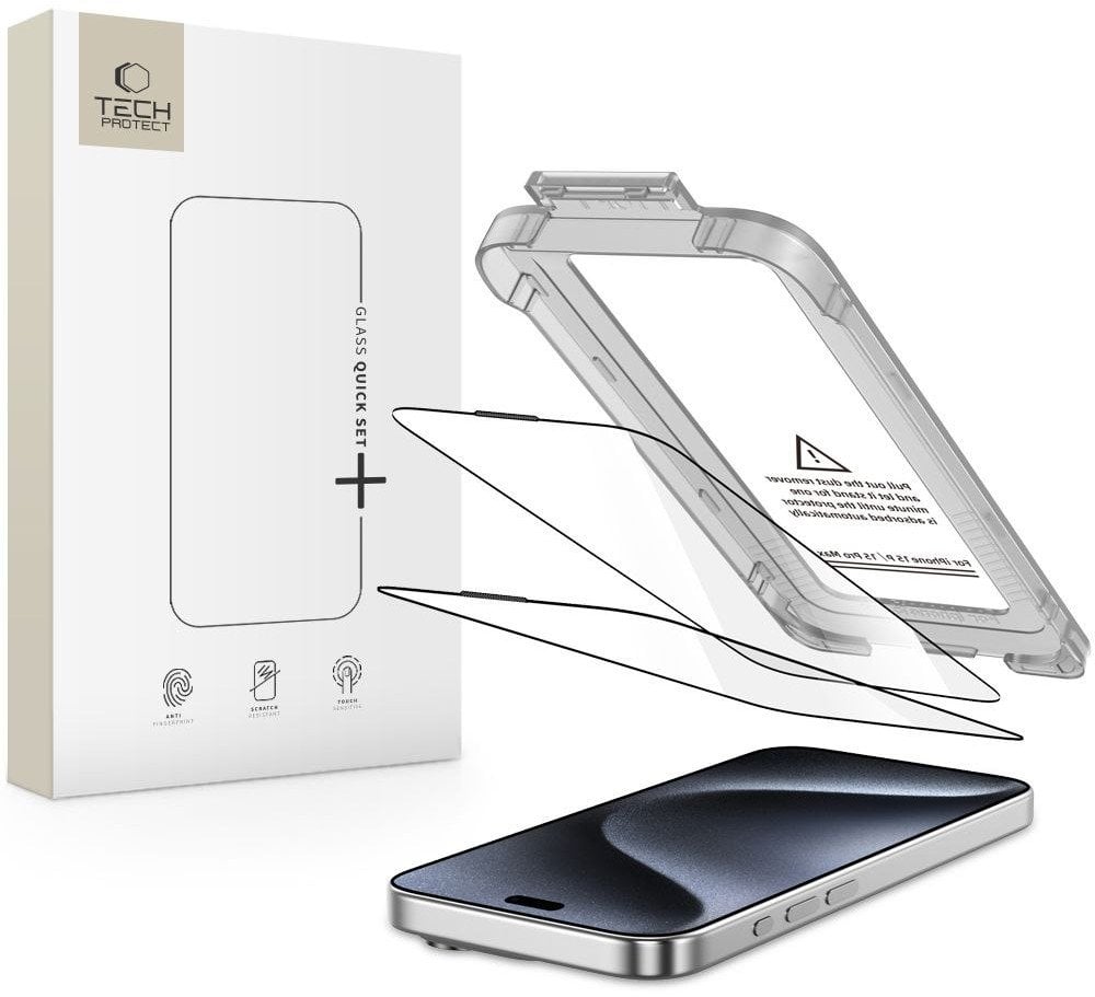 Tech-Protect SZKLO HARTOWANE TECH-PROTECT QUICK SET+ 2-PACK IPHONE 15 PRO BLACK 5906302318810 (5906302318810) aizsardzība ekrānam mobilajiem telefoniem Tech-Protect SZKLO HARTOWANE TECH-PROTECT QUICK SET+ 2-PACK IPHONE 15 PRO BLACK 5906302318810 (5906302318810) aizsardzība ekrānam mobilajiem telefoniem