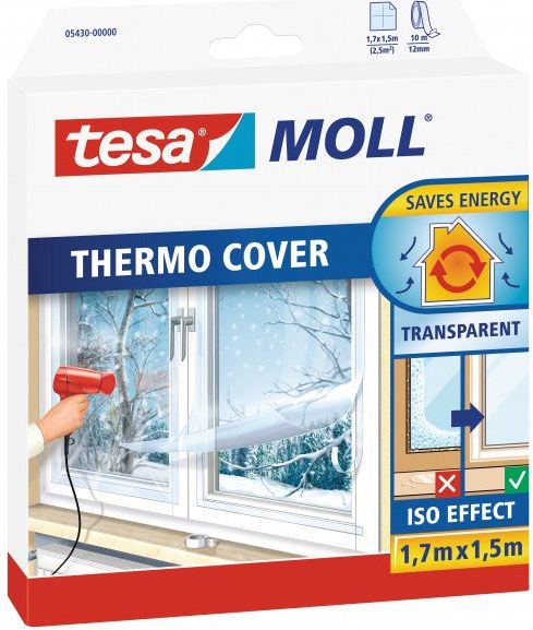 tesa MOLL Thermo Cover Fensterisolierfolie, 1,7 m x 1,5 m durchsichtig, stoppt Kälte, spart Energie (05430-00000-00) 4042448034458