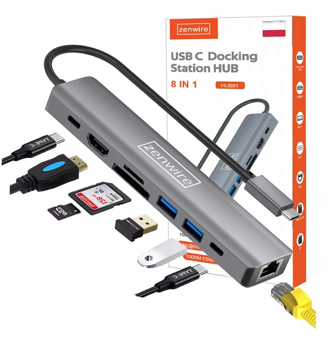 Stacja/replikator Zenwire USB-C 8w1 (HUB81) 1246123015
