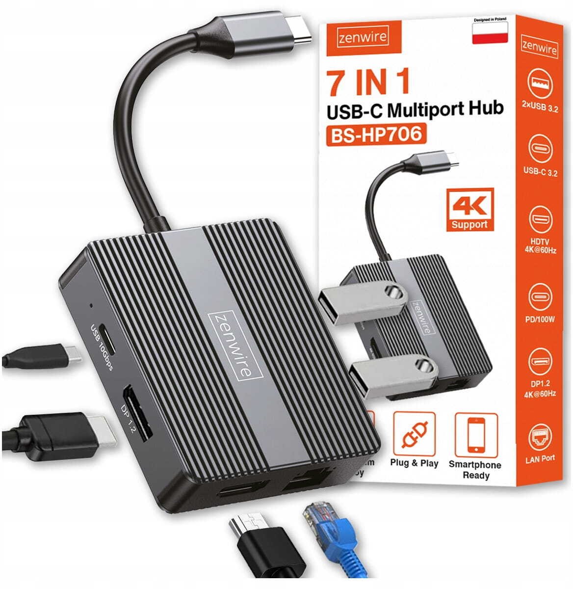 Stacja/replikator Zenwire USB-C 7w1 (BS-HP706) 98F9-711E5